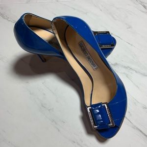Luciano Padovan Blue Patent Leather Heels